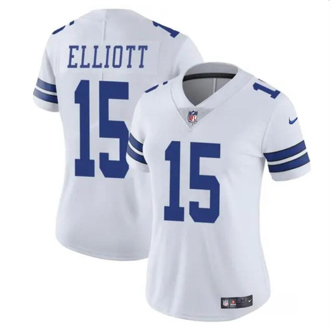 Women's Dallas Cowboys #15 Ezekiel Elliott White Vapor Limited Stitched Football Jersey(Run Small）
